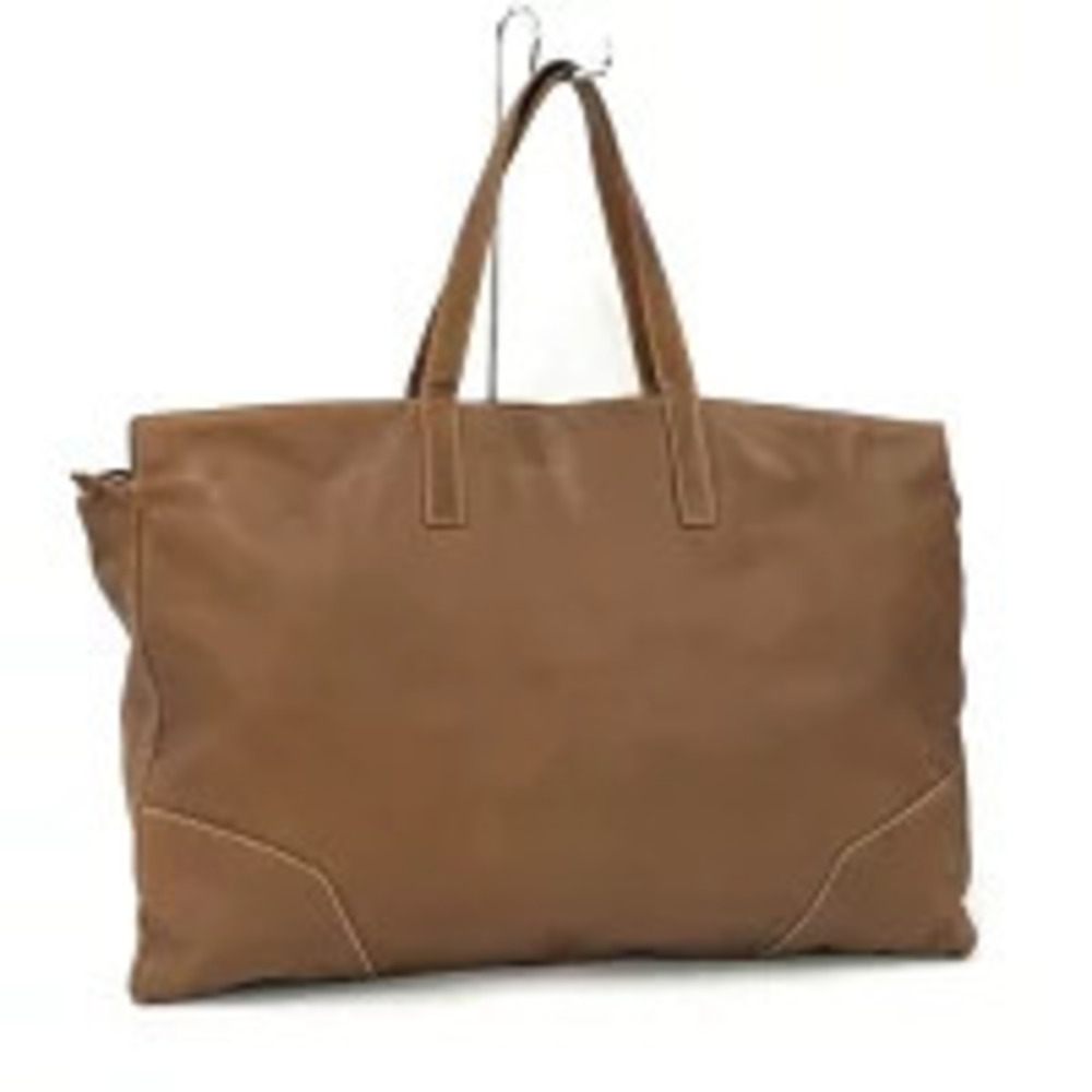 Loewe brown leather tote bag dual top handles corner stitching